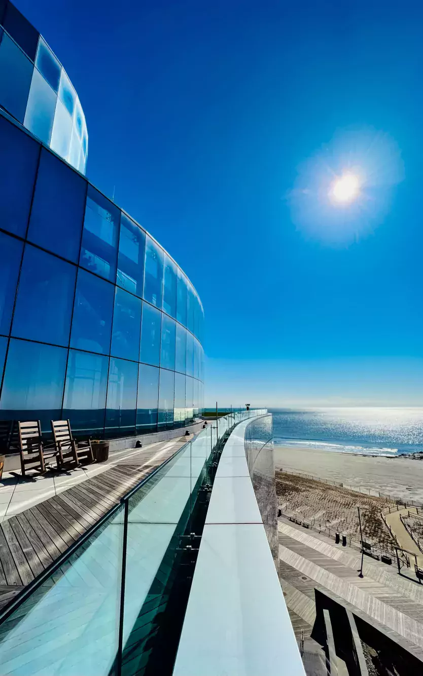 Ocean sky walk with beach & boardwalk in the background