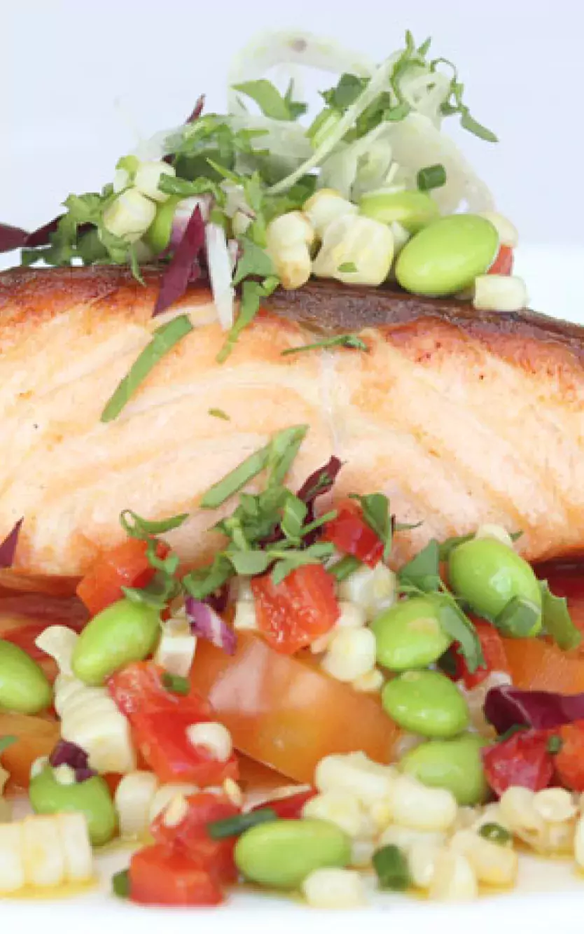 plated meal with salmon and vegetables