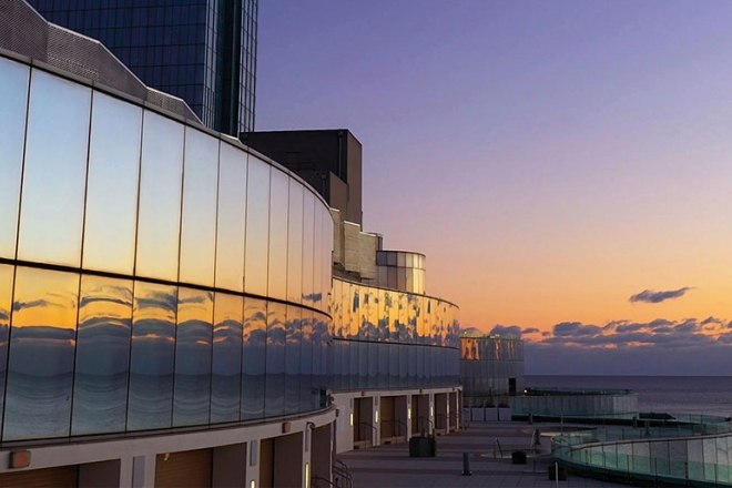 Ocean Casino exterior at sunset